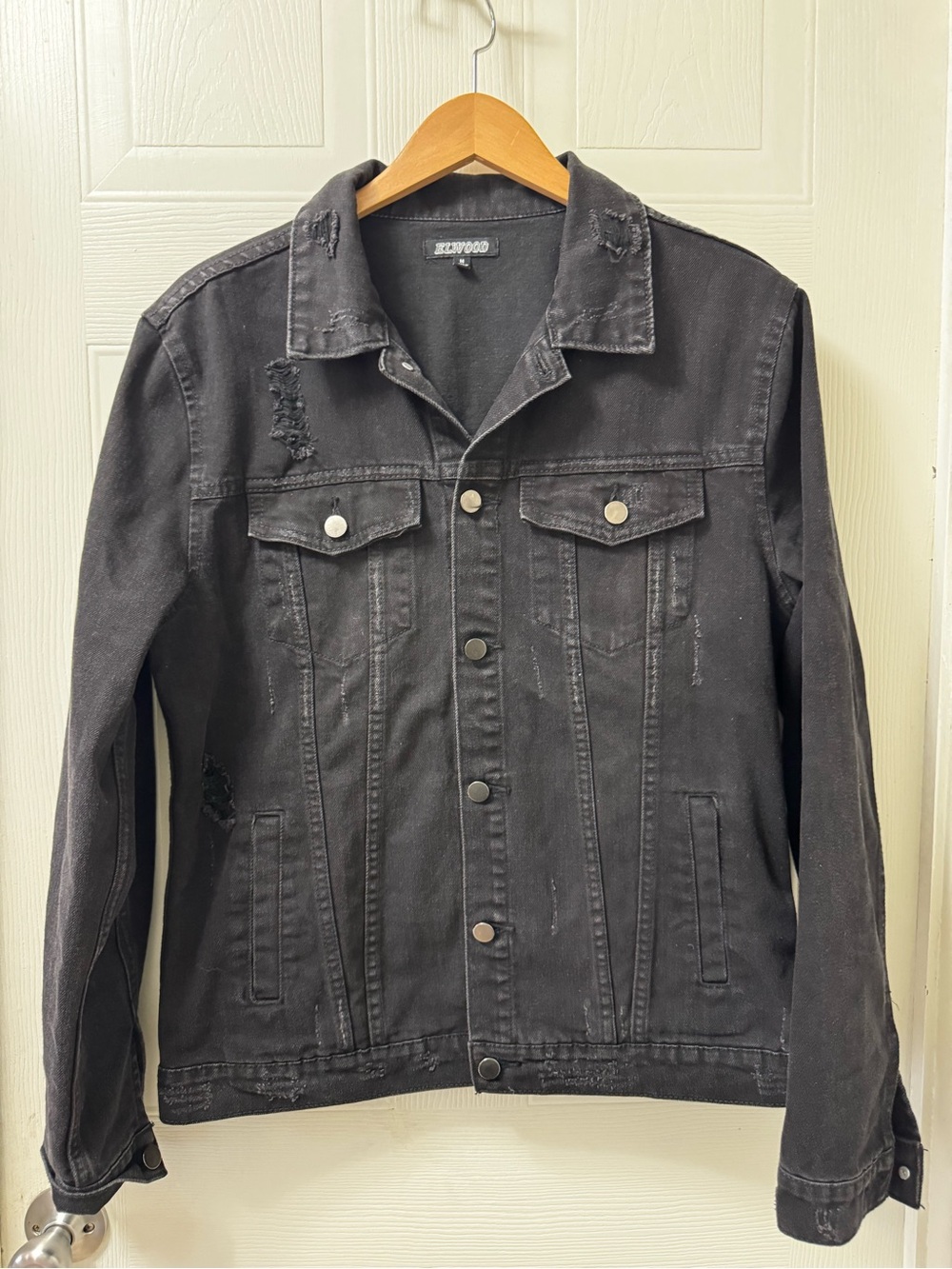 Men's Black Distressed Denim Jacket - UNKWD